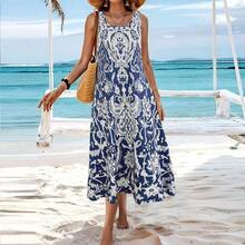 New European And American Summer Bohemian All-Over Print Casual Dress - Blue - View 6