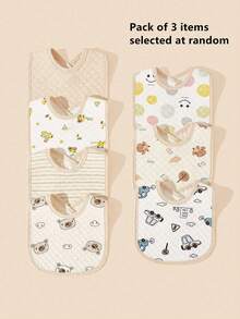 Set de 3 baberos con forma de U de algodón con aire y estampado de dibujos animados para bebé, color aleatorio - Multicolor - Ver 9