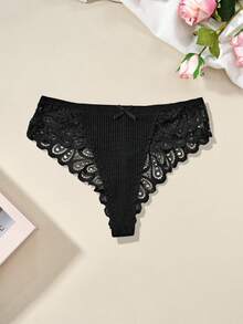 1 Pc Ladies Feather Pattern Lace Patchwork Panties Gorgeous Sexy Elegant Ladies Thongs - Multicolor - View 1