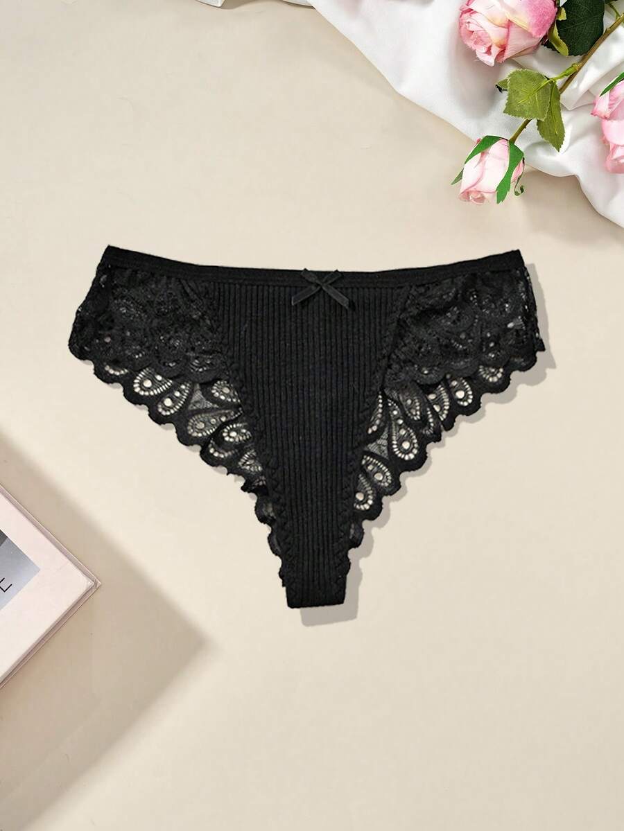 1 Pc Ladies Feather Pattern Lace Patchwork Panties Gorgeous Sexy Elegant Ladies Thongs - Multicolor - View 1