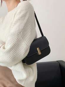 Bolso cuadrado pequeño de lujo y sofisticado, sencillo y versátil, bolso de hombro de estilo moderno para llevar, modelo nuevo 2026, bolso diario para mujer - Negro - Ver 10