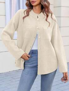 Tankaneo Women's Oversized Collared Button-Down Cardigan – Long Sleeve Soft Knit Sweater Jacket, Petite-Flattering & Curvy-Friendly Fall Layer For Office, Campus, Coffee Run, Travel & Cozy Daily Wear – Knit Cardigan Top (Perfect For Valentine's Day, Thanksgiving & Back To School) - 米色 - 查看 1