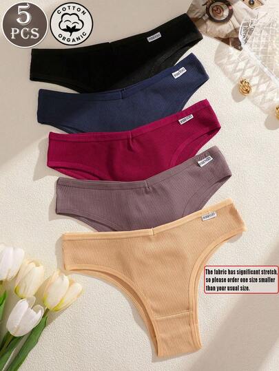 5pcs/Pack Women's Multicolor Ribbed Comfortable Breathable Low-Rise Sexy Panties
