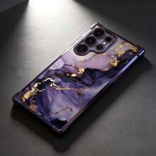 1pc Creative Purple Marble Texture Quadrilateral (Camera Lens Film) Luxury Fashion Shockproof Airbag Phone Case Compatible With Samsung S26/26Plus/S26Ultra/ S25Ultra/S25Plus/S25/S25FE/S24Ultra/S24Plus/S24/S24FE/S23Ultra/S23FE/S23/S23+/S22Ultra/S22/S22+/S21Ultra/S21FE/S21/S21+/S20Ultra/S20FE/S20/S20+/A73/A72/A55/A54/A53/A52/ Note 14 Pro+ 5G/ P30/Honor X6b/ A74/ C53/ Narzo N53 - Purple - View 3