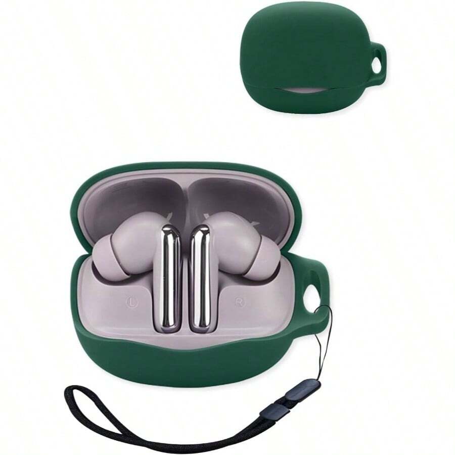 Compatible With MeloBuds N50 True Noise Cancelling Earphones, Premium Silicone Shockproof Skin Charging Port Accessible, Front Visible With Lanyard, Green. - Green - View 1