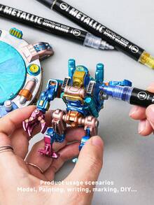 Set de 12/24/48 colores de marcadores de pintura acrílica de doble punta, con puntas suaves y firmes, control inteligente de tinta con cámaras de tinta duales, brillo metálico para escribir en múltiples superficies (modelo/piedra/vidrio/cerámica/madera), adecuado para pintura de figuritas, manualidades DIY, grafiti - Marcadores metálicos - Ver 9