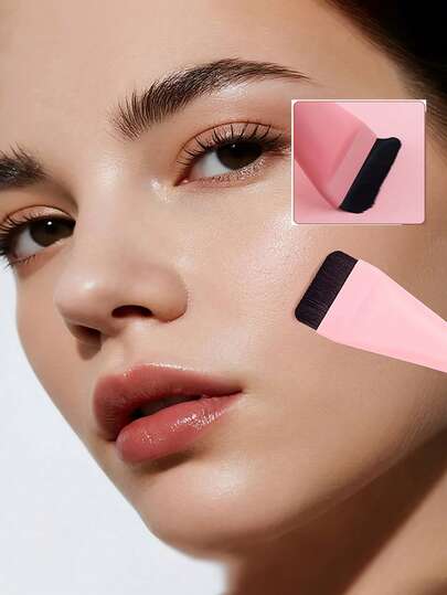 1pc Cherry Print Soft Handle Seamless Concealer Brush, Ultra-Thin Face Foundation Brush, Mask Brush For Beginners