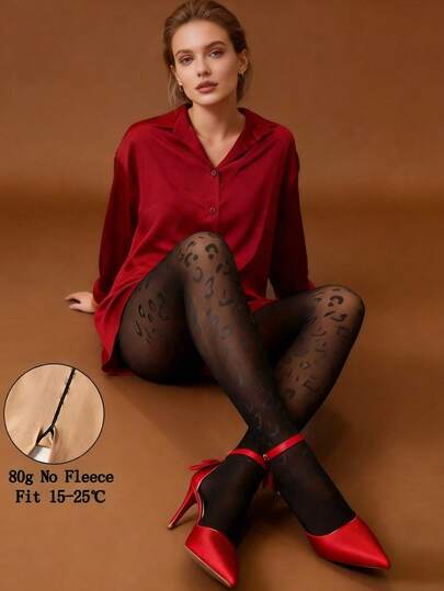 1pc Plus Size Autumn/Winter Faux Sheer Leopard Print Tights, Women High Stretch Leggings, Suitable For 15-25°C, Fashionable & Sexy Outfit For Halloween, Christmas