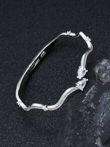 1件装奢华简约对称心形镶嵌锆石蛇形手镯，适合女性日常佩戴、节日、派对、开斋节/宰牲节礼物 - 鋯石滿鑲蛇形 - 查看 8