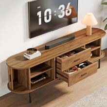 LITTLE TREE 70" Mid-Century Modern TV Stand,Entertainment Center With Sliding Tambour Door, Drawers And Adjustable Shelves, Long Fluted Media Console Television Stand Cabinet, Walnut - Quả óc chó - Xem 3