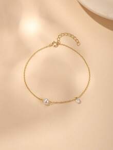 EleRunis 1条925纯银经典珍珠手链，女士精致手链，叠戴珍珠链条，不易褪色，小巧可爱，适合日常佩戴，婚礼、派对、订婚、周年纪念、情人节、母亲节等场合。 - 金色 - 查看 9