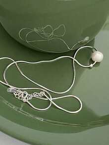 1pc S925 Sterling Silver Minimalist Round Pearl Necklace, Women's Elegant Lightweight Luxury Beaded Snake Chain Gift - Pearl - View 6