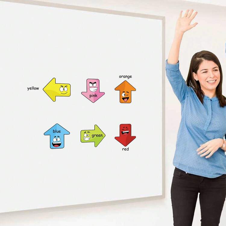 6片装磁性箭头贴纸套装，可重复使用手写标签贴纸，适用于白板、黑板和冰箱，课堂教学辅助用品，教育文具，互动小组活动用品，办公会议展示标记，返校学习必备品 - 彩色 - 查看 4