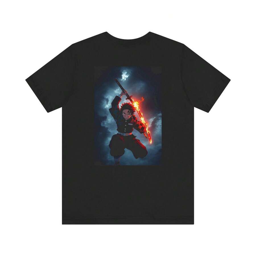 Tanjiro Fire Breathing Graphic Tee - 黑色 - 查看 1