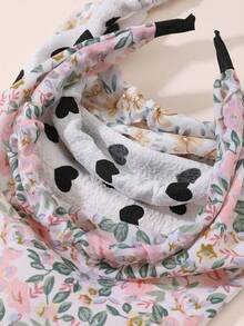 Bộ 3 phụ kiện dành cho nữ - Băng đô, khăn quàng cổ và khuyên tai in họa tiết trái tim và hoa tối giản, thanh lịch, phù hợp cho sử dụng hàng ngày, lễ hội, tiệc tùng vào mùa xuân/hè. Phụ kiện làm đẹp và chăm sóc tóc tại nhà. - Nhiều màu - Xem 4