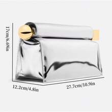 PU Leather Clutch Bag For Women Versatile Folding Evening Purse Metal Decoration Crossbody For Banquet Party - 銀色 - 查看 3