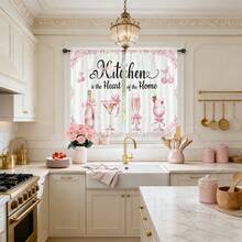 2Pcs Pink Bow Cute Kitchen Curtains Short Small Cute Women Girls Rod Pocket Kitchen Curtains Window Short Tier Blackout Curtains Home Decor 28x40in - A - View 2