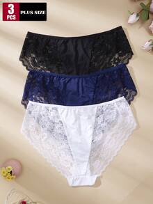 3 piezas Bragas de encaje para mujer de talla grande - Multicolor - Ver 2