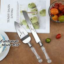 A6 Pizza Cutter & Spatula Set - Customizable Name Pizza Cutter & Cake Spatula Set, Personalized Wedding Cake Knife & Server Set, Customizable Crystal Handle Pizza Cutter, Customizable Text Cake Spatula, Birthday Gift, Housewarming Gift, For Men & Women - Multicolor - View 1