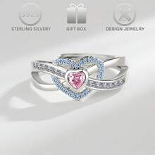 1pc 925 Silver Heart Shaped Zirconia Adjustable Ring, Elegant Quality Design Suitable For Daily Casual, Party, Wedding, Engagement, Valentine's Day, Birthday Gift For Women - Silver - View 1