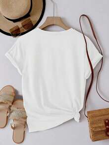 Camiseta Casual de Manga Corta para Mujer, 100% Algodón Puro, con Estampado Gráfico de Dibujos Animados de Gato y la Frase "No Ice Please", Cuello Redondo, Tops Básicos de Verano para Uso Di - Blanco - Ver 3