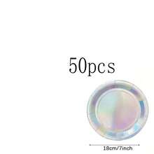 Bộ 10/20/30/50/100 món đồ trang trí tiệc lấp lánh, đĩa và khăn giấy hologram, đĩa giấy cầu vồng dùng một lần, trang trí tiệc sinh nhật, đám cưới chủ đề nàng tiên cá. - Bạc - Xem 20