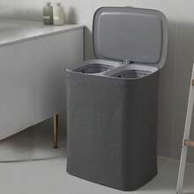 50L Double Laundry Hamper - 2 Sections Sturdy Basket With Lid & Removable Washable Bags - View 6