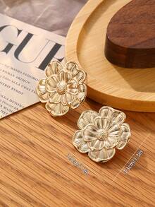 一对现代简约金属五瓣花耳环，适合派对、聚会和日常佩戴 - 金色 - 查看 5