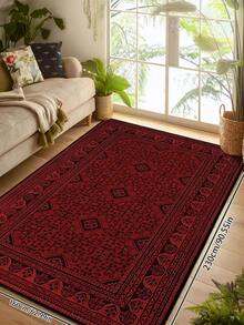 1pc Red Vintage Distressed Persian Style Rug, Polyester Fiber Rectangular Easy Care Machine Washable Carpet, Suitable For Hallway, Bedside, Living Room, Bedroom Home Decor Area Rug - Multicolor - View 22
