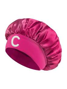 1pc Rose Red Curly Natural Silk Sleep Cap, Inlaid With 26 Pearls A-Z Silk Satin Sleep Cap, Retro Vintage Teenage Girls Sleep Cap, Children Hat - Multicolor - View 8