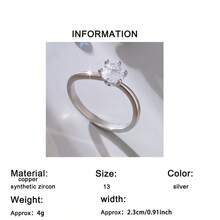 1 chiếc nhẫn thời trang tối giản, đa năng, thanh lịch, 6 chấu tròn, đính đá Cubic Zirconia tổng hợp, thích hợp cho nữ, dịp Lễ Tình nhân, đính hôn, đám cưới. - Bạc - Xem 10