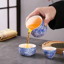 一套中国功夫茶具，方便野餐和露营，珐琅银龙功夫茶具旅行套装，生日和结婚礼物，1个茶壶，4个茶杯 - 彩色 - 查看 3