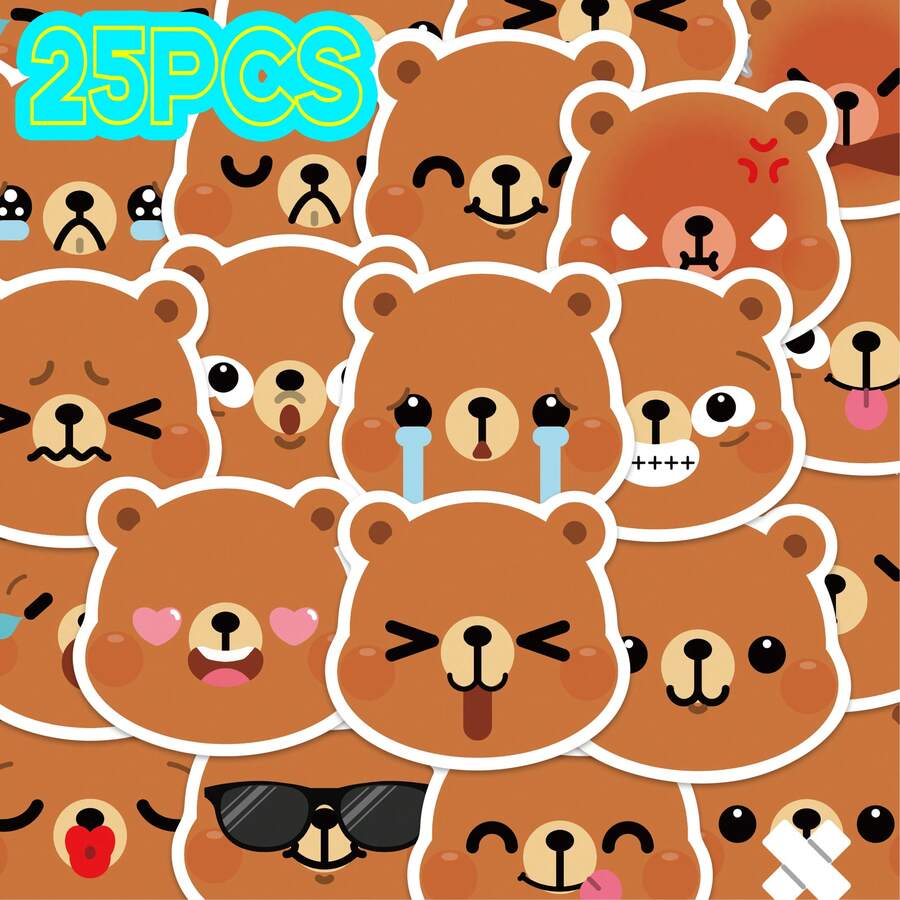 25 pegatinas lindas de emojis de osos para fundas de teléfono, portátiles, equipaje, diarios, ventanas y paredes - colores mezclados - Ver 1