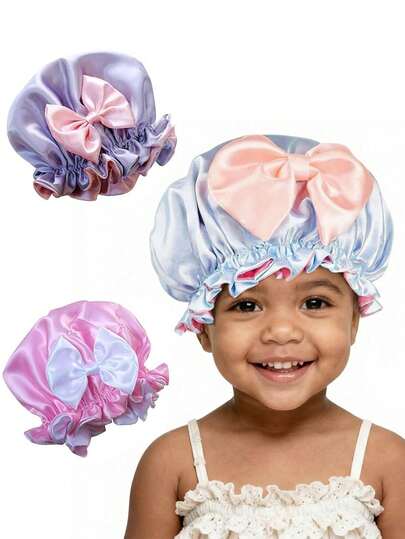 兒童緞帶睡眠帽，彈性絲綢質感圓形嬰兒禮帽，保護嬰兒頭髮的帽子