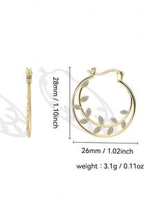 Women's Gold-Plated Double-Layer Hoop Earrings With Leaf-Shaped Zirconia Accents, Minimalist Elegant Style, Suitable For Daily Commute And Work Outfits, An Ideal Gift For Fashion Enthusiasts - Gold - View 5