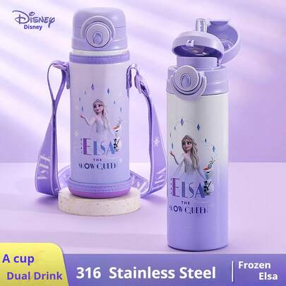 Disney Frozen  Princess Purple Cartoon Cute Mug, 316 Stainless Steel Insulated Tumbler With Cup Sleeve, Dual-Lid Design For Straw & Direct Drinking, Portable Water Bottle For Home & Outdoor Picnics, Ideal Birthday Gift For Family And Friends