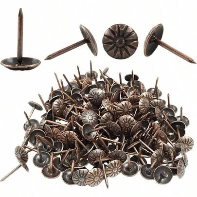 200 PCS Vintage Upholstery Tacks Daisy Nails Round Thumb Pins Furniture Sofa Decorative Gold Metal 16 Inch