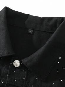 Spring & Autumn New Men's Denim Jacket, Black Textured Button Long Sleeve Casual Truck Driver Streetwear - Black - View 6