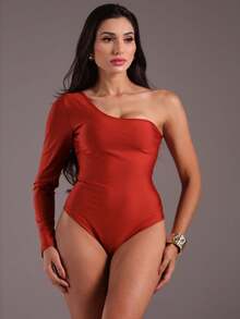 J.A.B.I Modas Women's Long Sleeve One Shoulder Bodysuit - 亮橙色 - 查看 5