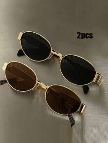 2 Pairs Retro Metal Oval Frame Glasses, Bohemian Contrast Color Design, Suitable For Summer Beach, Outdoor Activities And Travel - Multicolor - View 12