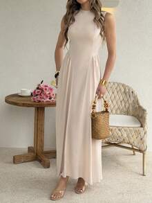 Đầm Unadoll dành cho nữ, cổ tròn, không tay, khóa kéo sau lưng, thiết kế xếp ly, thích hợp cho kỳ nghỉ, hẹn hò, sinh nhật, tiệc tùng và lễ hội mùa xuân. - Màu be - Xem 4