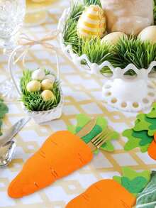 6pcs Easter Carrot Cutlery Holders, Carrot Tableware Set, Easter Gift, Easter Party Supplies - Multicolor - View 7
