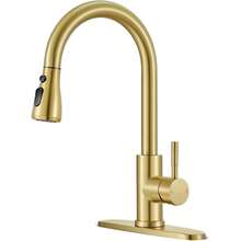 Matte Black/Chromium Plating/Brushed Nickel/Brushed GoldKitchen Faucet With Pull Down Sprayer,Stainless Steel Single Handle Kitchen Faucet,Multiple Modes Switch Water, 8'' Deck Plate Included,Suitable For Farmhouse Laundry Rv Bar - Brushed Gold - View 12