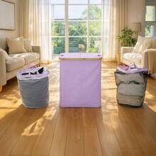 140L Laundry Hamper With Lid And 2 Removable Liners Large Capacity For Dirty Clothes Storage In Bedroom Bathroom - Purple - View 5
