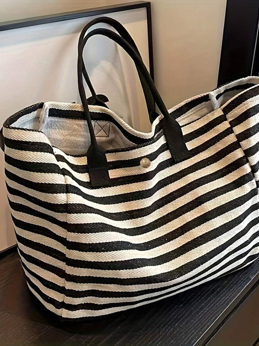New Fashion Commuter Women's Bag, Large Capacity Striped Shoulder Tote Bag, Ladies' Large Capacity Handbag - Multicolor - View 1