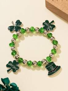 1 pieza Pulsera del Día de San Patricio - Sombrero verde primavera, diseño de trébol, pulsera elástica, para regalo de fiesta festiva - Multicolor - Ver 2