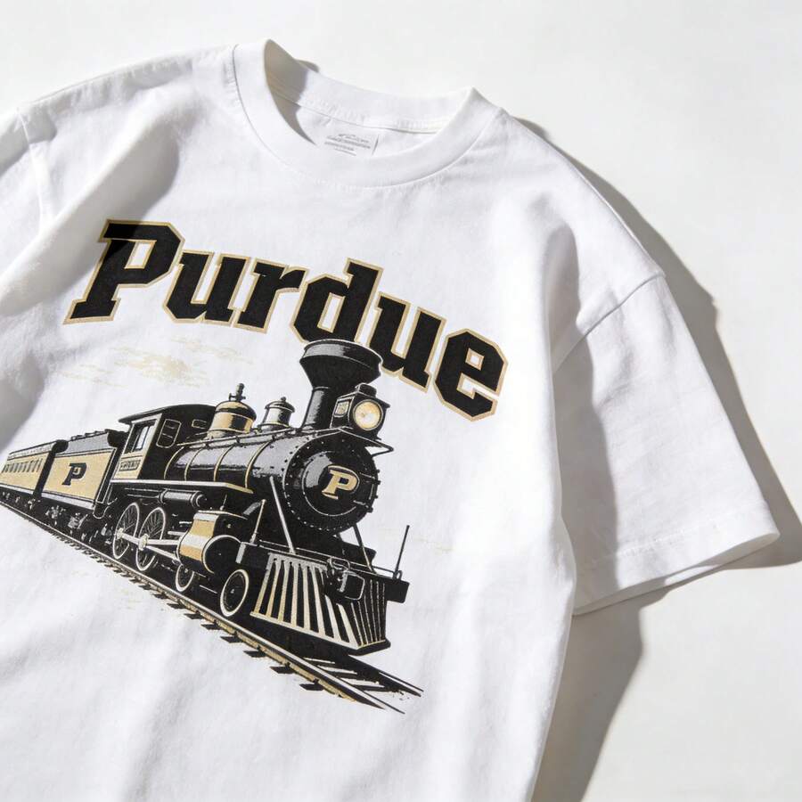 Vintage NCAAs Purdue Boilermakers Oversized Train Graphic Streetwear Tee. - White - View 1