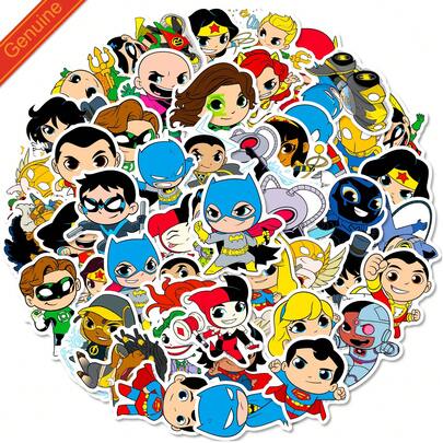 Justice League 50张可爱卡通超级英雄主题贴纸，防水乙烯基材质，适用于水瓶、笔记本电脑、滑板、行李箱、手机壳、吉他、头盔、笔记本、水杯等，DIY手工装饰，可移除英雄人物贴纸，适合青少年、成人、粉丝、派对礼品、礼品袋装饰、剪贴簿、日记、墙面艺术、自行车、汽车贴纸、室内外装饰贴纸套装，适用于日常生活个性化创意DIY项目、节日派对用品、背包装饰、瓶子装饰、剪贴簿用品、文具、趣味贴纸、Kindle等。
