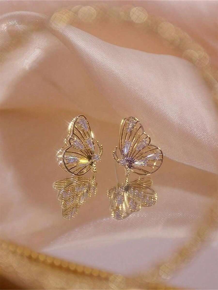 1 par de pendientes de botón elegantes con circonita cúbica para mujeres, para fiestas, compromisos, aniversarios, joyería, regalo del Día de San Valentín - 1# - Ver 1