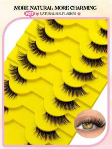 Rikuaild 10 pares de pestañas postizas de ojo de gato transparentes de media pieza, de aspecto natural, suaves y esponjosas, adecuadas para uso diario, maquillaje de fiesta, maquillaje del Día de San Valentín - Medias Pestañas Postizas - Ver 5
